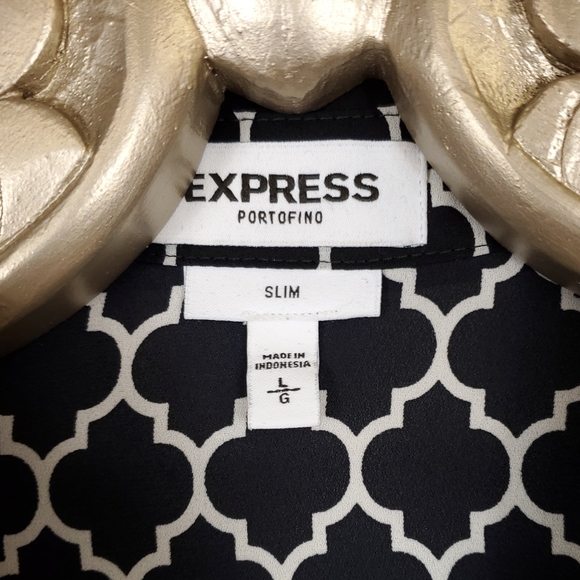EXPRESS Slim Fit Portofino Roll Tab Button Up L - Picture 5 of 8